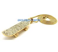 Lo Skateboard Collana Cristallo Strass Ciondolo 61cm Anello Quadrato 2mm Largo