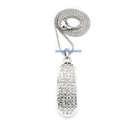 Lo Skateboard Collana Cristallo Strass Ciondolo 61cm Anello Quadrato 2mm Largo