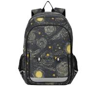 lo zaino bambino 8-12: borsa libri moderna per bambini in colori assortiti - Giallo e nero pittura ad olio sensazione cielo stellato