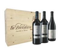 Lo Zoccolaio Cassetta Legno - Vino Rosso - Barbera D'Alba+Langhe Rosso+Barolo 3 Bottiglie x 750ml (Confezione da 6)