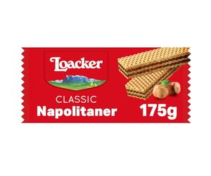 Loacker, Classic Napolitaner, Fragranti Wafer con 3 Strati di Cialde Farcite con Crema alle Nocciole 100% Italiane, Ideali per Merenda e Snack, 1 Confezione da 175g