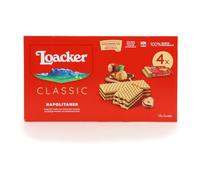 Loacker, Classic Napolitaner Multipack, Wafer Classico con 3 Strati di Cialde Farcite con Crema alla Nocciola, Merenda e Snack, Formato Convenienza, 1 Confezione da 4 Wafer