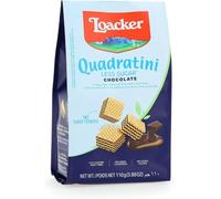 Loacker, Quadratini Chocolate Meno Zuccheri, Wafer per Colazione, Farciti con Crema al Cioccolato, Nuova Ricetta con Ridotto Contenuto di Zuccheri, Snack Dolci, 1 Confezione da 110g
