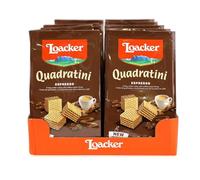 Loacker - Quadratini Espresso - Cubetti da Mangiare in un Boccone, con Cinque Strati di Cialdine Wafer e Quattro di Crema al Caffè Espresso - Merenda e Snack - 12 Sacchettini Richiudibili