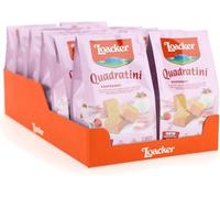 Loacker - Quadratini Raspberry e Yoghurt - Cubetti da Mangiare in un Boccone, con Cinque Strati di Cialdine Wafer e Quattro di Crema Yogurt e Lamponi - Merenda e Snack - 12 Sacchettini Richiudibili