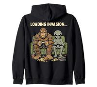 Loading Invasion Sasquatch Bigfoot Alien Playing Video Games Felpa con Cappuccio