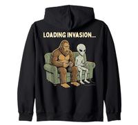 Loading Invasion Sasquatch Bigfoot Alien Playing Video Games Felpa con Cappuccio