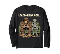 Loading Invasion Sasquatch Bigfoot Alien Playing Video Games Maglia a Manica