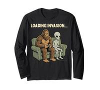Loading Invasion Sasquatch Bigfoot Alien Playing Video Games Maglia a Manica