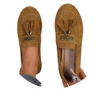 Loafer - Mocassini da donna piatti, in pelle scamosciata, stile retrò, per attività all'aperto, casual, con traduzione in tedesco, comode e comode, marrone, 39 EU