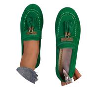 Loafer - Mocassini da donna piatti, in pelle scamosciata, stile retrò, per attività all'aperto, casual, con traduzione in tedesco, comode e comode, verde, 36 EU