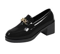 Loafer - Scarpe basse da donna, con tacchi spessi, con punta rotonda, alla moda, con fiocco, per il tempo libero, eleganti e comode, Blu marino, 37.5 EU