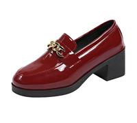 Loafer - Scarpe basse da donna, con tacchi spessi, con punta rotonda, alla moda, con fiocco, per il tempo libero, eleganti e comode, rosa intenso, 37 EU