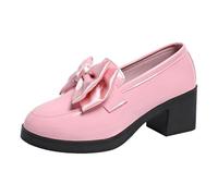 Loafer - Scarpe basse da donna, con tacchi spessi, con punta rotonda, alla moda, con fiocco, per il tempo libero, eleganti e comode, Colore: rosa., 40.5 EU