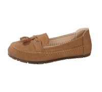 Loafer - Scarpe basse da donna per la primavera e l'estate, con punta rotonda e suola morbida, nappa, a gamba, piatta, alla moda, per il tempo libero, scarpe basse, marrone, 38.5 EU