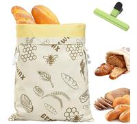 Loafguard Beeswax Bread Bag, Reusable Cotton Bees Wax Bread Bag With Zip Closure, Linen Bread Bag For 3x Longer Freshness, For Baguettes, Fruit And Vegetables (D)