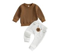 Loalirando 2Pcs Completo Bambino Neonato Tuta Bambino Invernale Felpa Senza Cappuccio Maglietta Manica Lunga+Pantaloni Sportivi Stampa Animali dei Cartoni Animati (Marrone, 12-18 Months)