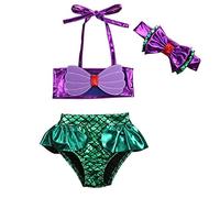 Loalirando 3Pz Costume da Bagno da Bambina Bikini Bambina Sirena Bambina Costume da Mare Top Bikini + Fondo Bikini Elastico Bambin Fascia (Viol Verde, 6-8 Anni)
