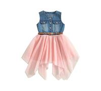Loalirando Abito da Bambina Casual con Cintura Vestito in Denim e Tulle Elegante Abito Estivo per Bambina Ragazza 2-7 Anni Regalo (Blu, 5-6 Years)