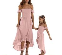 Loalirando Abito Mamma e Figlia Uguale Elegante Cerimonia Vestito in Pizzo Tinta Unita Maniche Lunghe per Madre e Figlia Festa Compleanno S-XL 0-5 Anni (B-RosaFiglia, 7-8 Anni)