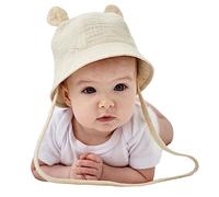 Loalirando Cappello da Sole Neonate 0-24 Mesi Cappello in Cotone 100% Morbido Anti-UV per Neonate Regalo Estate Cappello da Spiaggia (A-Beige, 3-12 Months)