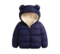 Loalirando Cappotto Bambino Unisex Invernale con Cerniera e Cappuccio in Tinta Unita, Giubbino Bimbo Carino Orecchie di Orso Giacca Imbottita Antivento Regalo (Blu Scuro, 12-24 Mesi)