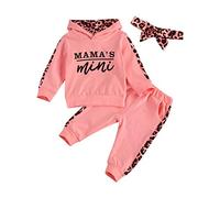Loalirando Completini Sportivi Neonate 0-24 Mesi Carino Tuta Bimba 3PCS Felpa con Cappuccio in Cotone + Pantaloni + Fascia per Capelli Leopardato Regalo (Rosa, 6-12 Months)
