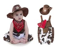 Loalirando Costume Cowboy da Neonato 0-24 Mesi 3 Pezzi Pagliaccetto + Cappello + Sciarpa Completo di Cow Boy da Bimbo per Festa (Marrone, 6-12 Mesi)