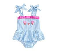 Loalirando Costume da Bagno da Bimba a Righe Ricamo Gelato Swimsuit Bikini Intero Bambina Costumi da Bagno Un Pezzo Neonata Costume da Mare Neonata da Spiaggia (Blu, 0-3 Months)