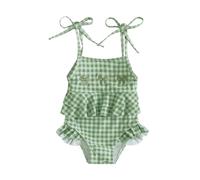 Loalirando Costume da Bagno da Bimba Bikini a Quadri con Ricamo Bowknot Costumi da Bagno Un Pezzo Neonata Costume da Mare Neonata Swimwear da Spiaggia Mare (Verde, 6-12 Months)
