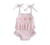 Loalirando Costume da Bagno da Bimba Bikini a Quadri con Ricamo Bowknot Costumi da Bagno Un Pezzo Neonata Costume da Mare Neonata Swimwear da Spiaggia Mare (Rosa, 3-6 Months)