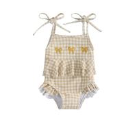 Loalirando Costume da Bagno da Bimba Bikini a Quadri con Ricamo Bowknot Costumi da Bagno Un Pezzo Neonata Costume da Mare Neonata Swimwear da Spiaggia Mare (Giallo, 2-3 Years)