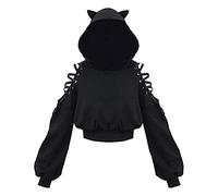 Loalirando Felpa da Donna con Orecchie da Gatto Felpa Donna con Cappuccio Felpa Corta con Maniche Lunghe da Ragazza Maglia a Manica Lunga Casual Discoteca (Nero, L)