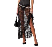 Loalirando Gonna Lunga in Pizzo Donna Vintage Elegante a Vita Alta Estiva Trasparente da Spiaggia Pareo Mare (Nero, S)