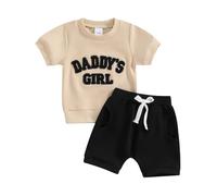 Loalirando Tuta Neonata 2 Pezzi T-shirt a Maniche Corte Ricamate Daddy's Girl con Pantaloncini Completivi da Bambina Estivi Regalo Bimba Festa del Papa (Nero, 12-18 Months)