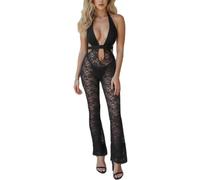 Loalirando Tutina Donna Aderente Tuta Intero Donna Sexy con Ritaglio in Pizzo Trasparente Bodycon Senza Manica Jumpsuit Senza Schienale Slim Fit Elegante (Nero, S)