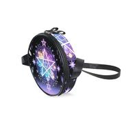 Loancwa Borsa a tracolla rotonda, piccola borsa rotonda con motivo a cerchio magico, borsa con cerniera, adatta per donne e bambini