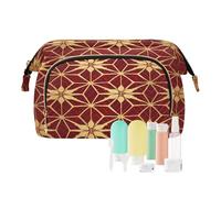 Loancwa Borsa cosmetica trapuntata a bocca di pesce da donna, organizer da viaggio di grande capacità, con 9 bottiglie da viaggio, borsa per il trucco a bocca aperta, borsa da toilette in poliestere