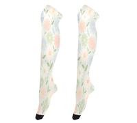 Loancwa Calze alte da donna comode extra lunghe al ginocchio per spose calze alte coscia per cosplay motivo floreale chiaro