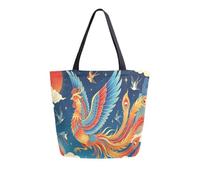 Loancwa National Tide Phoenix Auspicious Cloud Pattern Large Canvas Tote Bag riutilizzabile per la spesa con manici, resistente, lavabile