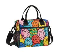 Loancwa The Rabbit Pattern in the Easter Egg Insulated Lunch Box per donne e uomini, borsa per il pranzo riutilizzabile a prova di perdite, per picnic e ufficio. Borsa termica con cerniera e tasche