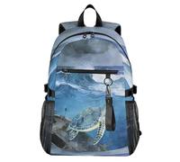Loancwa Waves and Sea Turtle Pattern Zaino per computer portatile, 20 l, in poliestere resistente all'acqua, adatto per laptop da 14 pollici, grande apertura, borsa da lavoro da viaggio