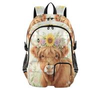Loancwa Zaino in stile acquerello con mucca delle Highland con tasche multiple per scuola, viaggi, università all'aperto, zaino per laptop da 17,5 pollici per uomini e donne