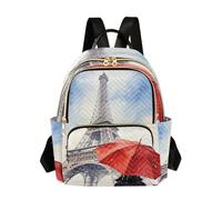 Loancwa Zaino trapuntato da donna, 14 l, 100% poliestere, Torre Eiffel e ombrello rosso, borsa casual per lo shopping e sport all'aria aperta