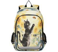 Loancwa Zaino unisex per bambini, con stampa di api e gatti neri, zaino per la scuola elementare, con scomparto per laptop e tasche organizer