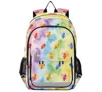 Loancwa Zaino unisex per bambini, motivo: api tie-dye arcobaleno, zaino per computer portatile, zaino per la scuola elementare, con scomparto per laptop e tasche organizer
