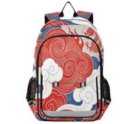 Loancwa Zaino unisex per bambini, motivo nuvole di buon auspicio, per la scuola elementare, con scomparto per laptop e tasche organizer