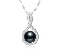 LOBAGO Collana con perla nera da donna, design infinito, argento, collana per amore eterno, perla da 10 mm, 45,7 cm + 5,1 cm, catena per la festa della mamma, Argento sterling