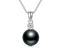LOBAGO Collana con perla nera da donna, design infinito, argento, collana per amore eterno, perla da 10 mm, 45,7 cm + 5,1 cm, catena per la festa della mamma, Argento sterling