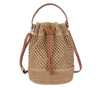 Lobagve Van Caro Borsa a tracolla in paglia di cotone intrecciata a mano con nappe all'uncinetto, borsa da spiaggia bohémien, 6923 Caffè Chiaro, Taglia unica